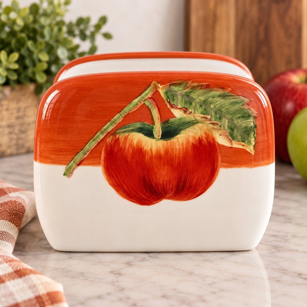 Gibson Everyday Red Green Apple Ceramic Napkin Holder Fall Kitchen Decor